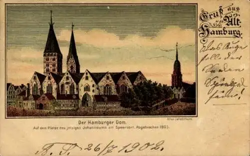 Litho Hamburg, Dom, Auf dem Platz des jetzigen Johanneums am Speersort, Abgebrochen 1803