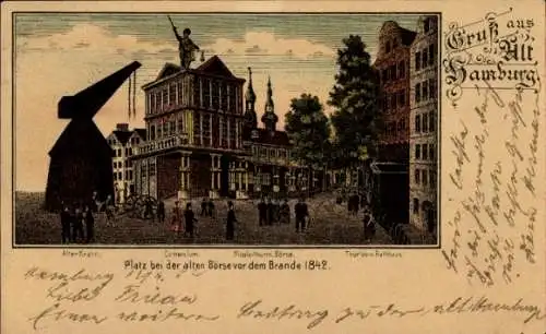 Ak Hamburg Mitte Altstadt, Vorderseite mit Gebäude, Platz der alten Börse,  Ansicht, 1842
