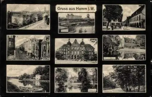 Ak Hamm in Westfalen, Gruss aus Hamm j.W., Rathaus, verschiedene Ansichten, malerische Landschaft