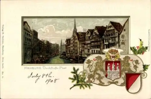 Ak Hamburg Mitte Altstadt, Farbe, Deichstraße, Fleet,  Architektur, Wasserweg