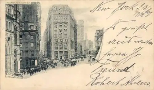 Ak New York City USA, Stadtansicht mit vielen Menschen und Gebäuden, Druck mit der Aufschrift 'PR