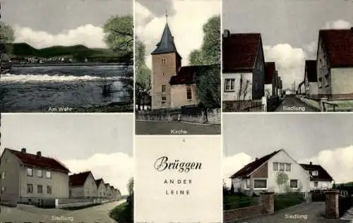 Ak Brüggen Gronau an der Leine, Wehr, Kirche, Siedlung