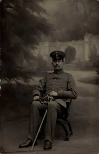 Foto Ak Deutscher Soldat in Uniform, W. Müller, Militär Eisenbahn-Direktion 1 Valenciennes