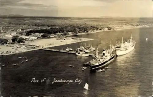 Ak Zamboanga City Philippinen, Gesamtansicht, Pier, Dampfer