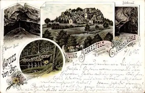 Litho Bad Lauterberg im Harz, Ruine Scharzfels, Einhornhöhle
