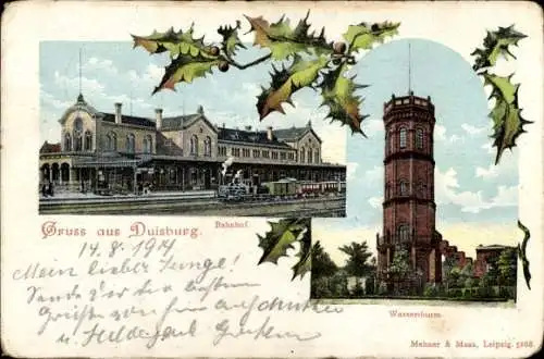 Ak Duisburg im Ruhrgebiet, Bahnhof, Wasserturm