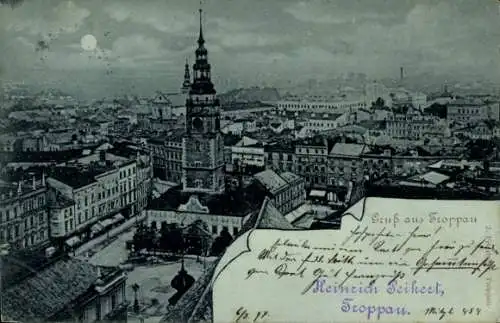 Mondschein Ak Opava Troppau Region Mährisch Schlesien, Panorama