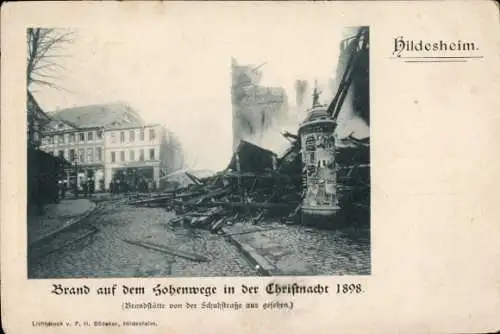 Ak Hildesheim in Niedersachsen, Brand auf dem Hohenwege in der Christnacht 1898