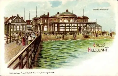 Litho Helgoland, Conversationshaus, Landungsbrücke