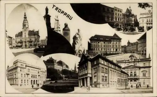 Ak Opava Troppau Region Mährisch Schlesien, Teilansichten, Gebäude, Denkmal