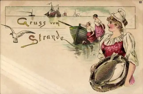Litho Gruß vom Strande, Fischfrauen