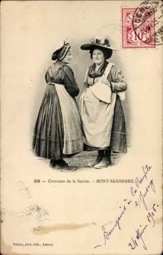 Ak Costumes de la Savoie, Frauen in französischer Tracht, Mont-Saxonnex