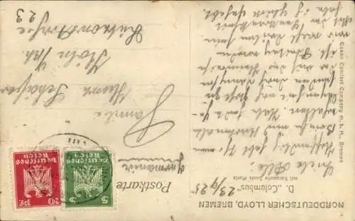 Ak Dampfer Columbus, Segelschiff, NDL