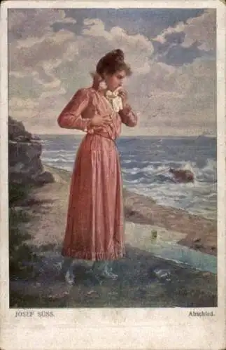 Künstler Ak Josef Süss, Abschied, Frau an der Küste