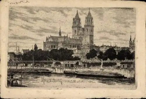 Ak Magdeburg an der Elbe, Dom, Elbe, Fürstenwall