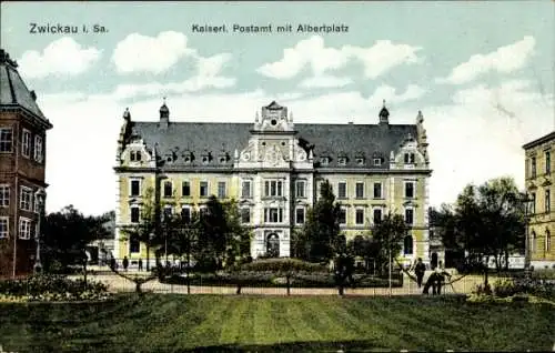 Ak Zwickau in Sachsen, Kaiserliches Postamt, Albertplatz