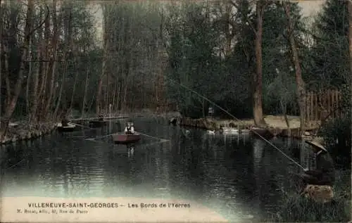 Ak Villeneuve Saint Georges Val de Marne, Les Bords de l'Yerres, Angler