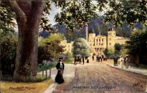 Ak Mariánské Lázně Marienbad Region Karlsbad, Blick auf Neubad, architektonisches Gebäude, Par...