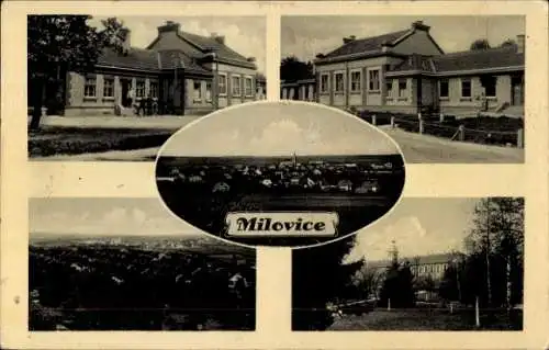 Ak Milovice nad Labem Milowitz Mittelböhmen,  historische Gebäude, Landschaftsaufnahmen