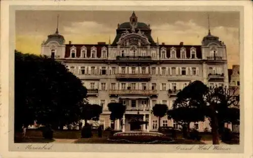 Ak Mariánské Lázně Marienbad Region Karlsbad, Grand Hotel Hamar, historische Architektur, gepf...
