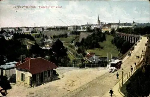 Ak Luxembourg Luxemburg, Eingang zur Stadt, Brücke, Pferdestraßenbahn