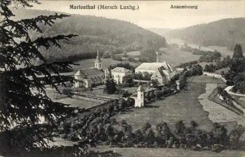 Ak Marienthal Helperknapp Luxemburg, Panorama von Marienthal, Kirche, Landschaft