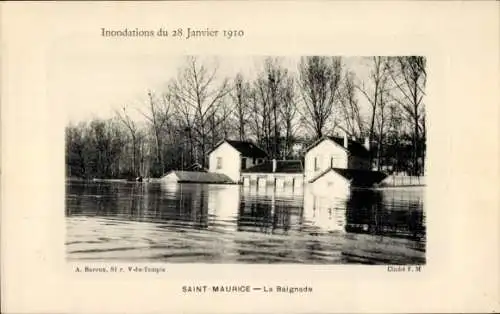 Präge Ak Saint Maurice Val-de-Marne, Inondations 1910, La Baignade