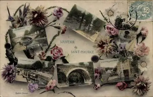 Ak Saint Maurice Val de Marne, Stadtbilder, Souvenir, Blumen