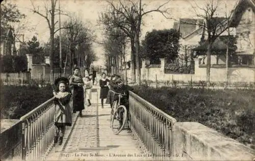 Ak Saint Maur Val de Marne, Le Parc, Avenue des Lacs et la Passerelle, velo, enfants