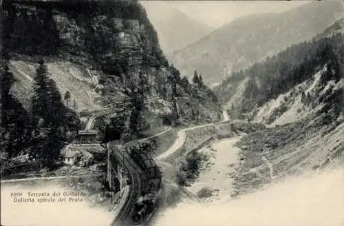 Ak Kanton Tessin, Ferrovia del Gottardo, Galleria spirale del Prato, Gotthardbahn