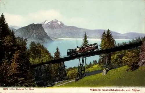 Ak Rigibahn, Schnurtobelbrücke und Berg Pilatus
