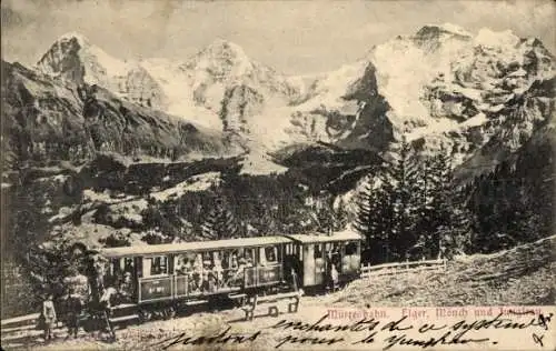 Ak Mürren Kanton Bern Schweiz, Mürrenbahn, Eiger, Mönch, Jungfrau