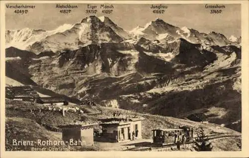 Ak Brienz Kanton Bern, Rothorn-Bahn, Eiger, Mönch, Jungfrau, Großhorn
