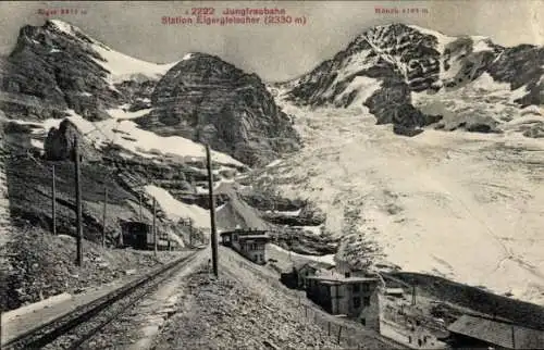Ak Kt. Bern, Jungfraubahn, Station Eigergletscher, Eiger