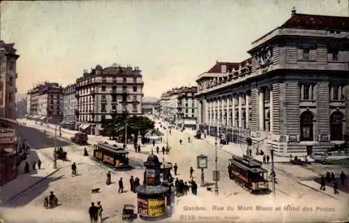 Ak Genf Stadt Schweiz, Ansicht von Rue du Mont Blanc, Stadtleben, Architektur, historische Str...