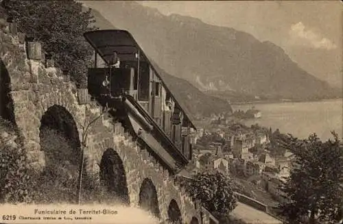 Ak Glion Montreux Kanton Waadt, Chemin de Fer de Territet Glion, Funiculaire, Standseilbahn