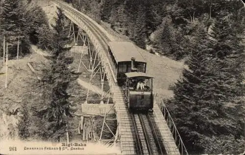 Ak Rigi Kulm Kanton Schwyz, Rigi-Bahn, historische Zahnradbahn, Berglandschaft, 261