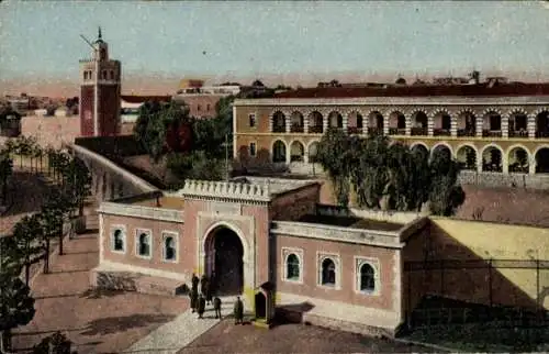 Ak Tunis Tunesien, La Kasba, Boulevard Bab-Ménara, Gebäude und Bäume, malerische Aussicht