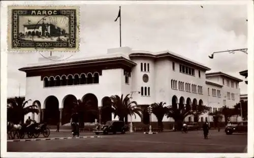 Ak Casablanca Marokko, Gebäude in arabischer Architektur, Palmen, Straßenverkehr, Poststempel