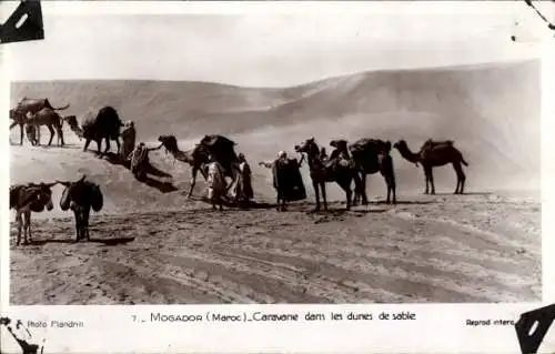Ak Mogador Marokko, Karvane in den Dünen, Kamele