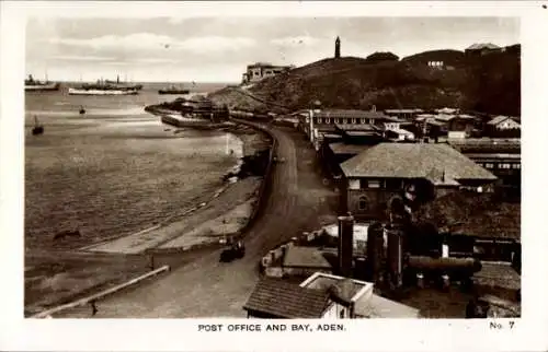 Ak Aden Jemen, Postamt, Bucht, Schiffe, Landschaft, historische Ansicht