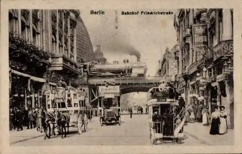 Ak Berlin Mitte, Alexanderplatz, Bahnhof Friedrichstraße, historische Straßenansicht, Pferdeba...