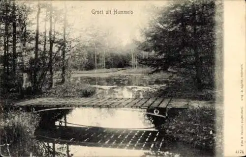 Ak Hummelo Gelderland, Brücke, Wasserlandschaft, Bäume, sepia-tones, historische Karte