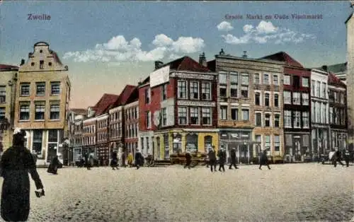 Ak Zwolle Overijssel Niederlande, Stadtansicht, Groote Markt, Oude Vischmarkt
