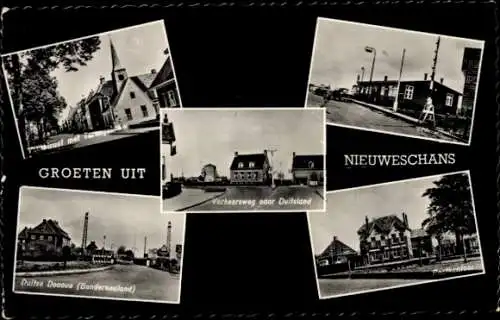 Ak Nieuweschans Groningen, NIEUWESCHANS, GROETEN UIT, Verkehrsweg nach Deutschland, Deutsche D...