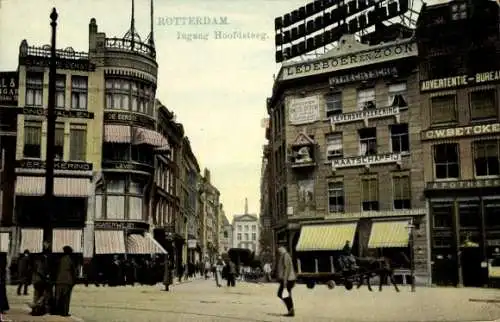 Ak Rotterdam Südholland Niederlande, Stadtansicht  Hoofdsteeg, historische Gebäude, Werbung
