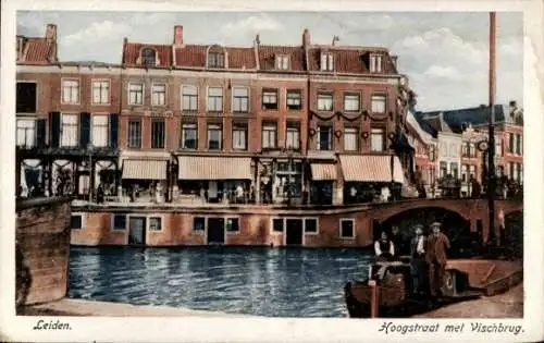Ak Leiden Südholland Niederlande, Häuserzeile, Wasserweg, Vischbrug