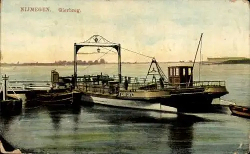 Ak Nijmegen Gelderland, Gierbrücke, Schiff, Wasser, Hafen, historische Postkarte