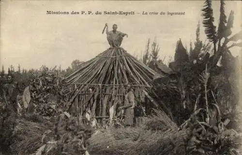 Ak Afrika, Mission P.P. du Saint Esprit, Holzhütte