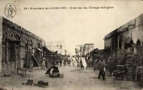 Ak Djibouti Dschibuti, 14 Souvenir de  Eine Straße im indigenen Dorf, historische Aufnahme